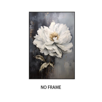 Pintura a óleo abstrato de flor branca impressa em tela, cartazes e relevo de f