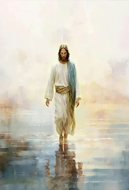 Religião cristã fé sagrado jesus andando na água arte cartaz impressão Jesus