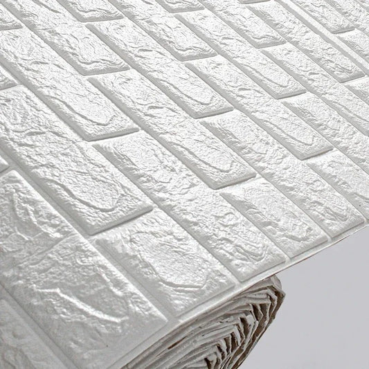 Papel de Parede 3D Adesivo Tijolinho Branco em Espuma (Rolo 70cm x 10m) - Anti-Impacto e Acústico