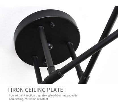 Lustre Industrial Moderno com 6 Braços - Estrutura em Ferro para Lâmpadas E27