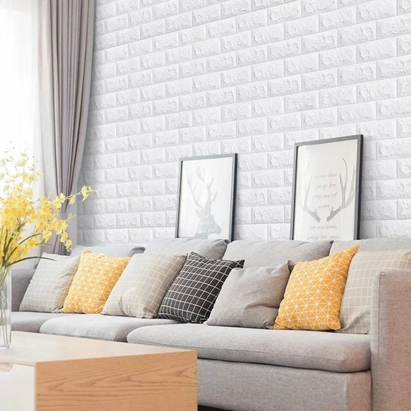 Papel de Parede 3D Adesivo Tijolinho Branco em Espuma (Rolo 70cm x 10m) - Anti-Impacto e Acústico