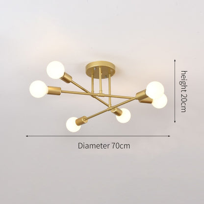 Lustre Industrial Moderno com 6 Braços - Estrutura em Ferro para Lâmpadas E27