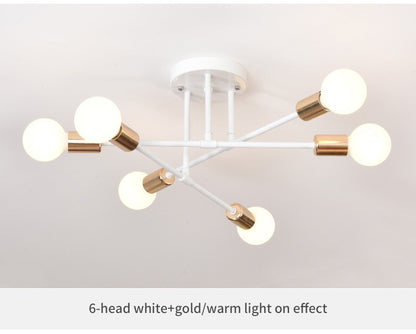 Lustre Industrial Moderno com 6 Braços - Estrutura em Ferro para Lâmpadas E27