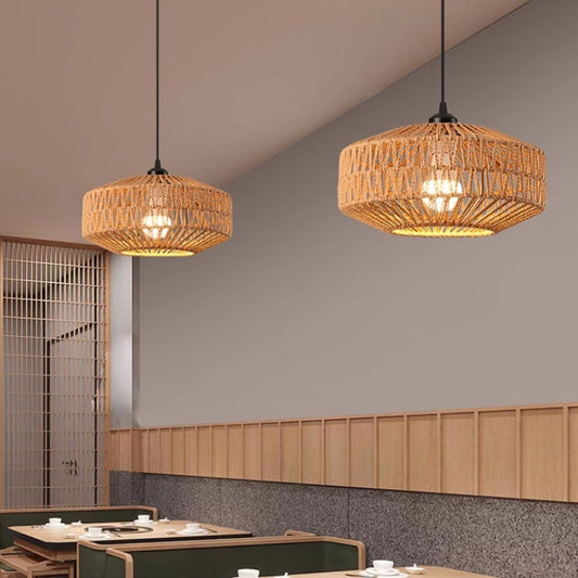 Pendente de Rattan Artesanal Estilo Zen Vintage - Instalação Fácil na Tomada (Plug-in) E27