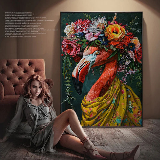 Estilo boêmio flor coroa animal retrato arte cartaz pavão leão lobo pintura