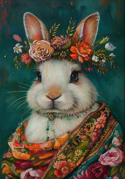 Estilo boêmio flor coroa animal retrato arte cartaz pavão leão lobo pintura