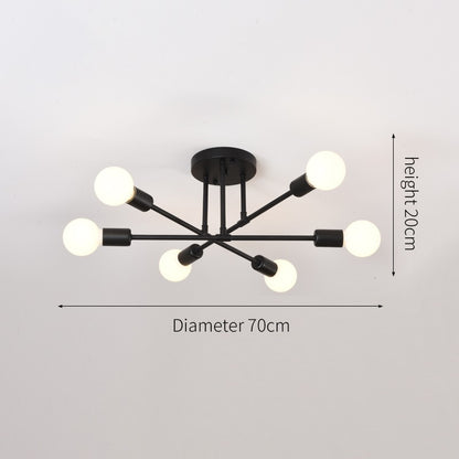 Lustre Industrial Moderno com 6 Braços - Estrutura em Ferro para Lâmpadas E27