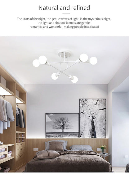 Lustre Industrial Moderno com 6 Braços - Estrutura em Ferro para Lâmpadas E27