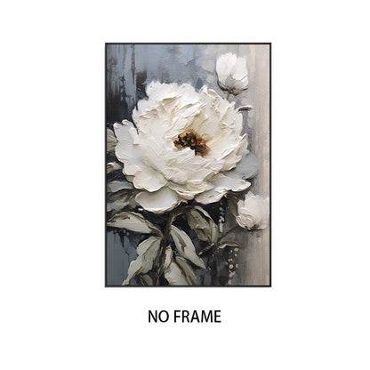 Pintura a óleo abstrato de flor branca impressa em tela, cartazes e relevo de f