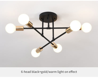 Lustre Industrial Moderno com 6 Braços - Estrutura em Ferro para Lâmpadas E27